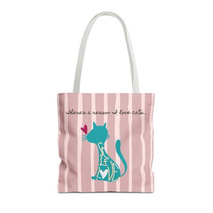 Cat Lover Tote Bag - Candy Pink Stripe Design - 3 Sizes Available