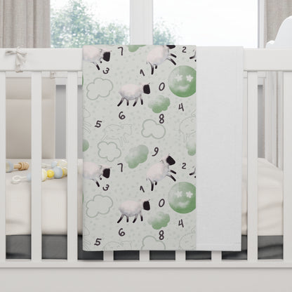 Counting Sheep in Mint Soft Fleece Baby Blanket