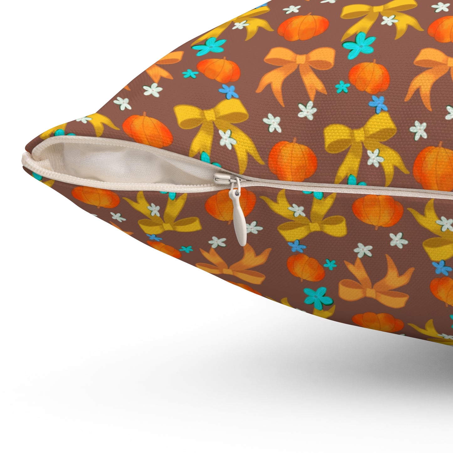 Pumpkins, Ribbons, and Flowers Spun Polyester Square Pillow