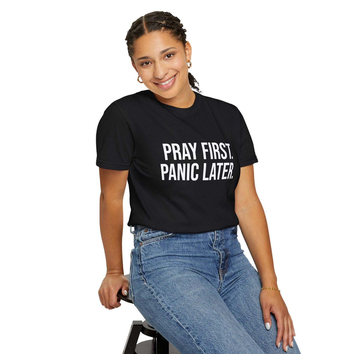 Pray First, Panic Later — Unisex T-Shirt | KSL art