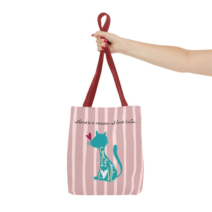 Cat Lover Tote Bag - Candy Pink Stripe Design - 3 Sizes Available