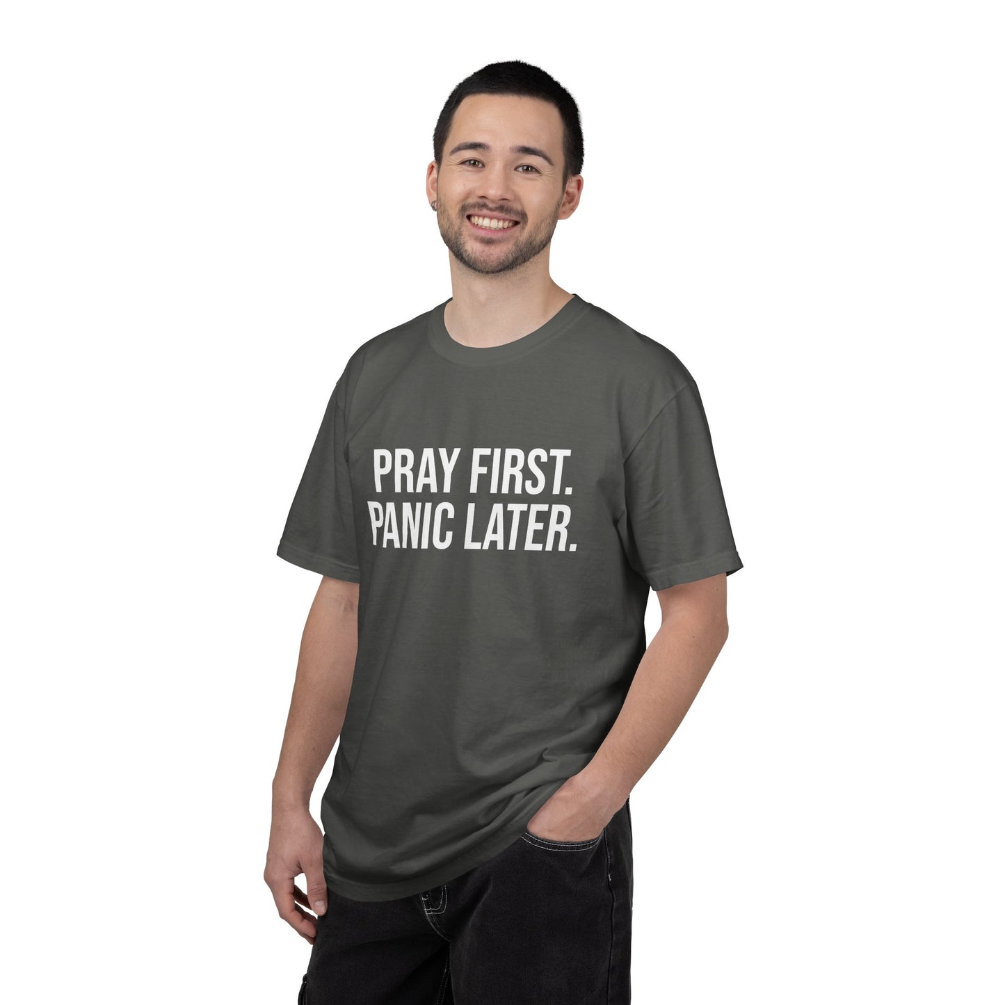 Pray First, Panic Later — Unisex T-Shirt | KSL art