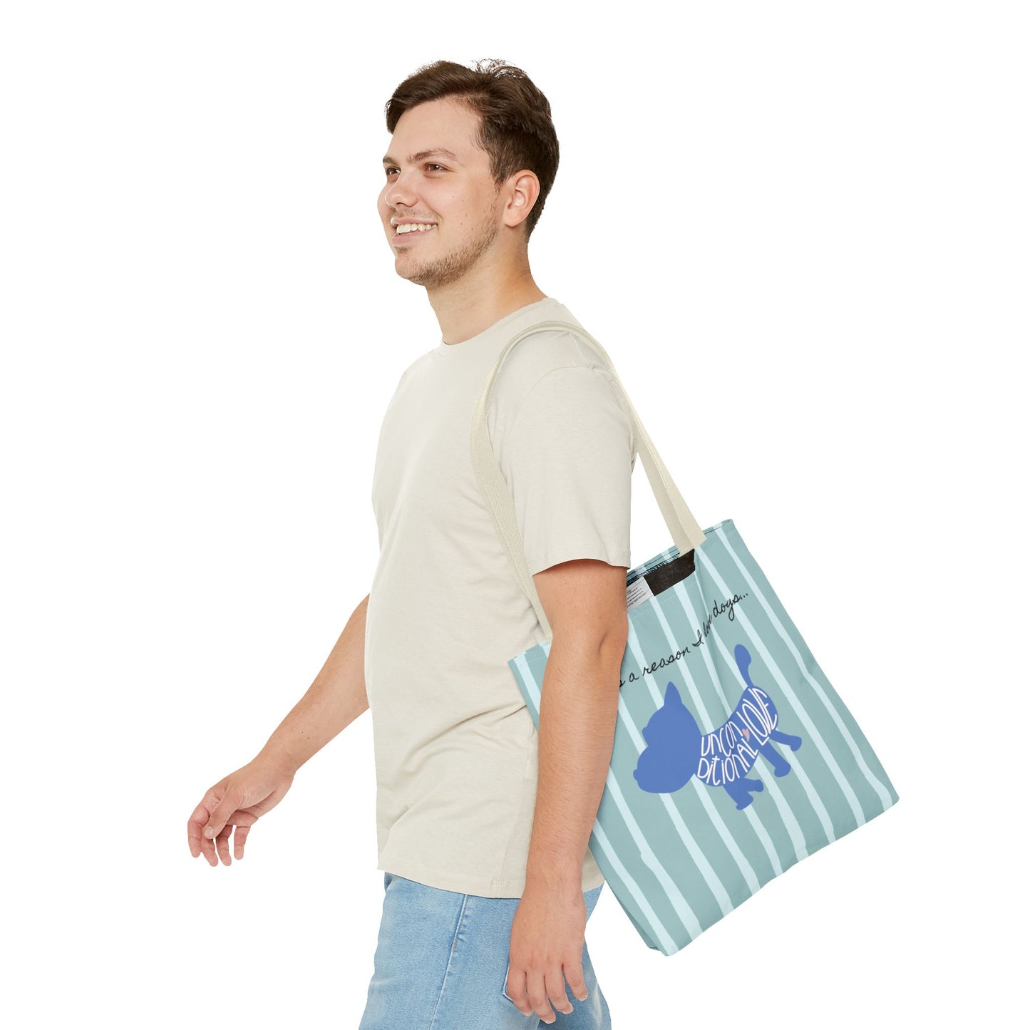 Dog Lover Tote Bag - Candy Blue Stripe - 3 Sizes Available