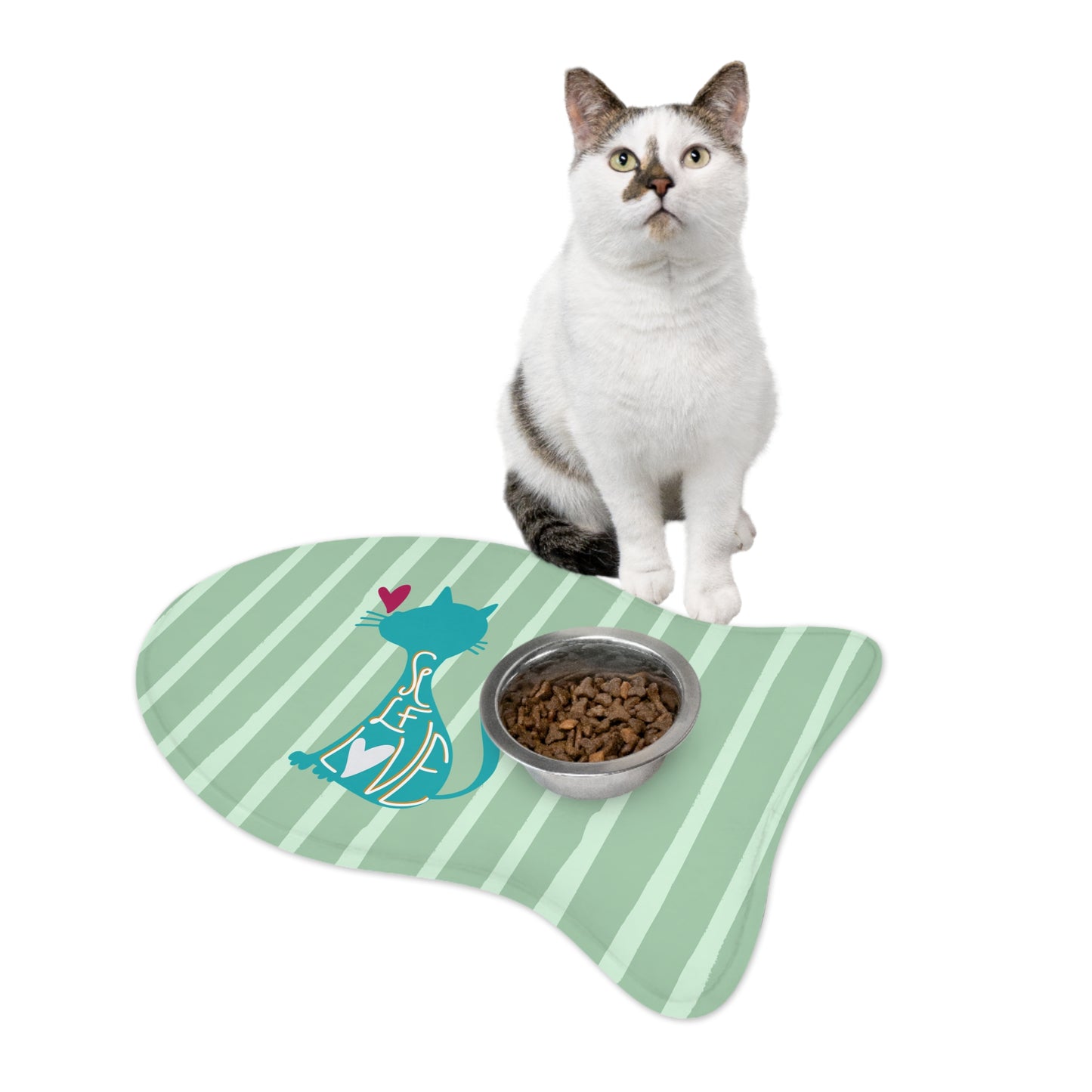 Self Love Green Stripes Cat Feeding Mats