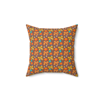 Pumpkins, Ribbons, and Flowers Spun Polyester Square Pillow