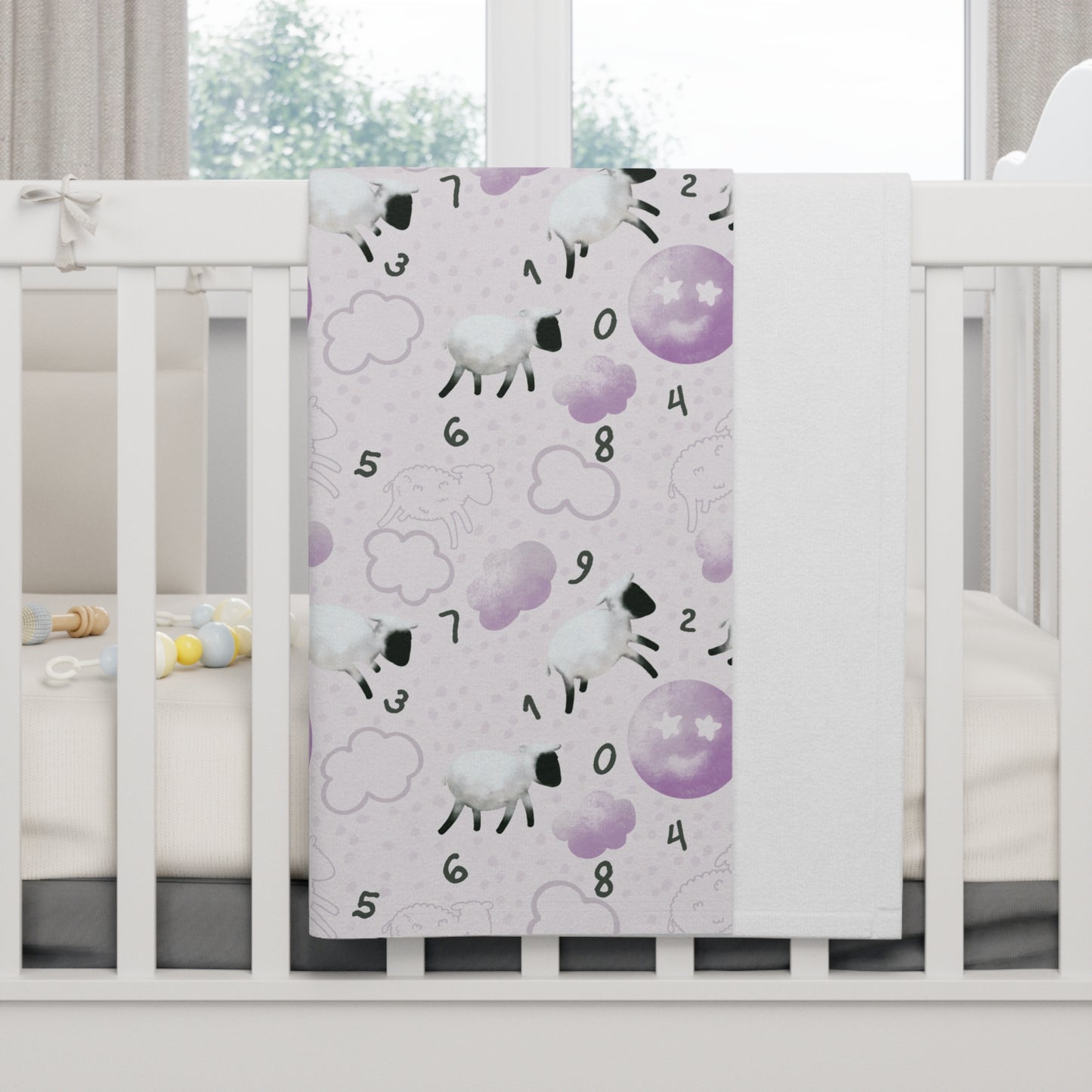 Counting Sheep in Purple Soft Fleece Baby Blanket