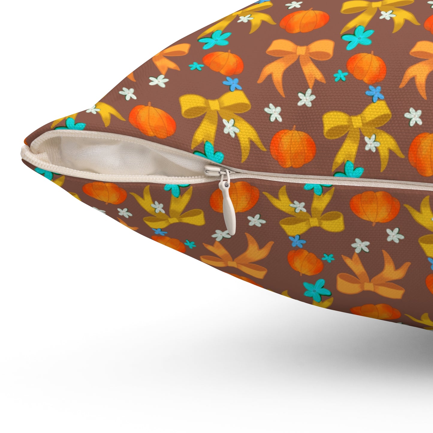 Pumpkins, Ribbons, and Flowers Spun Polyester Square Pillow