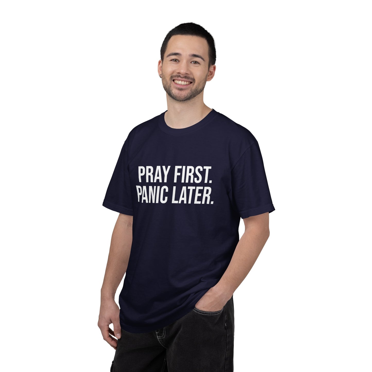 Pray First, Panic Later — Unisex T-Shirt | KSL art