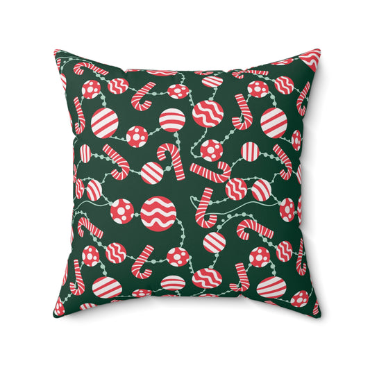 Festive Christmas Candy Cane and Polka Dots Spun Polyester Square Pillow