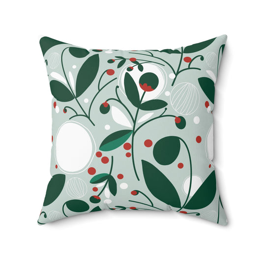 Mistletoe and Red Berries Spun Polyester Square Pillow