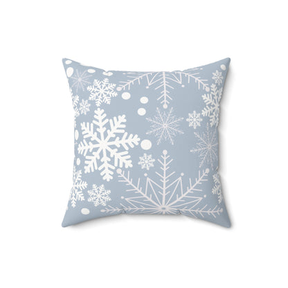 Light Blue Snowflakes Spun Polyester Square Pillow