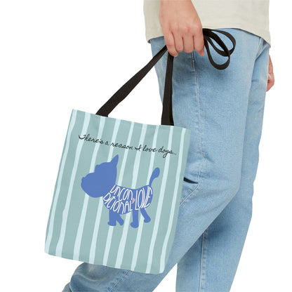 Dog Lover Tote Bag - Candy Blue Stripe - 3 Sizes Available