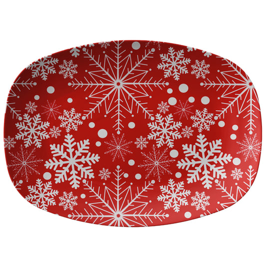 Snowflakes Red Platter