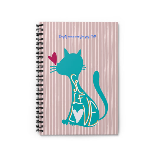 Self Love Cat in Pink Stripe background Spiral Notebook - Ruled Line