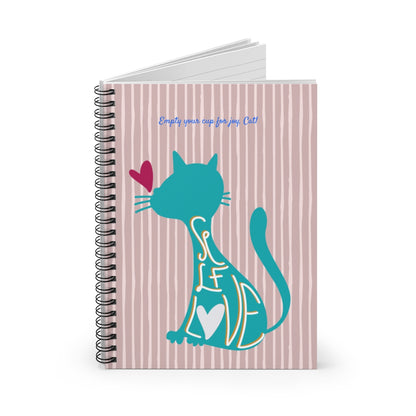 Self Love Cat in Pink Stripe background Spiral Notebook - Ruled Line