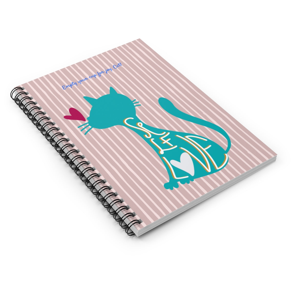 Self Love Cat in Pink Stripe background Spiral Notebook - Ruled Line